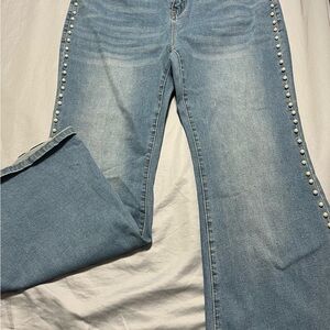 Light Blue Jeans with Pearl Detailing